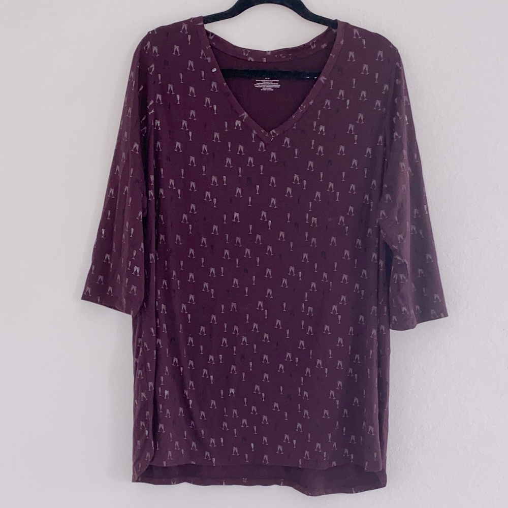 Lane Bryant 3/4 Sleeve Wine Glasses Stretch-Polyester, Rayon, Spandex V-Neck Top